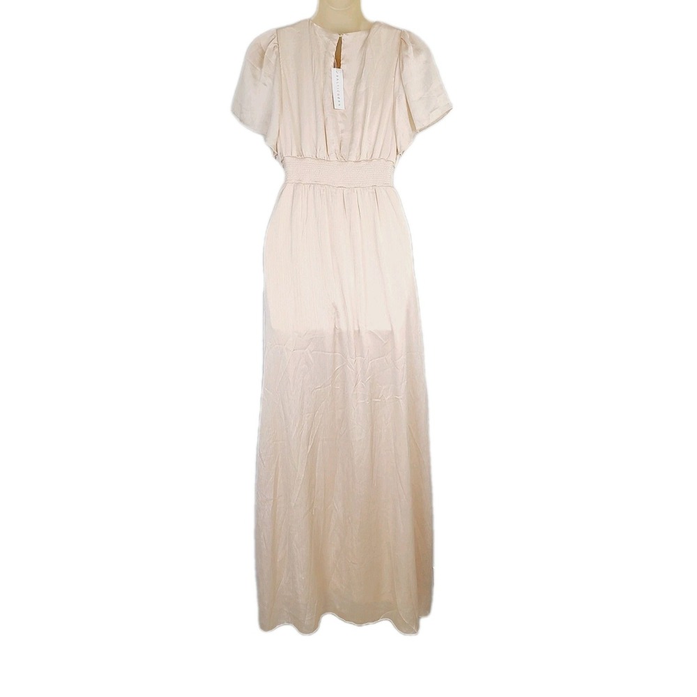 NEW Baltic Born‎ Birdie Maxi Dress S Cream Beige Silky Flowy V-Neck Formal Boho - Picture 3 of 13